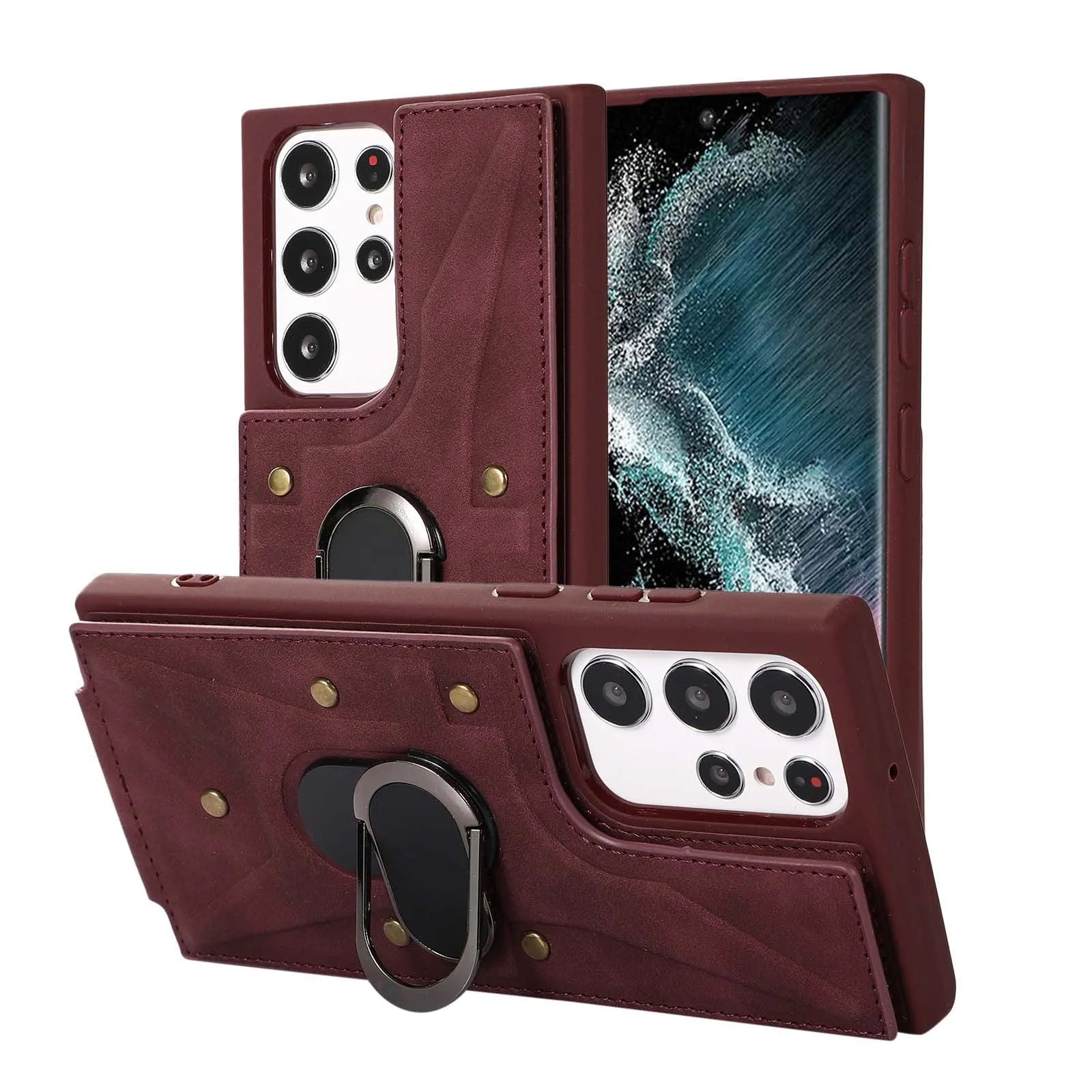 Finger Ring Buckle Multi Card Leather Case Phone Case - Bellarte Enchanté Finger Ring Buckle Multi Card Leather Case Phone Case